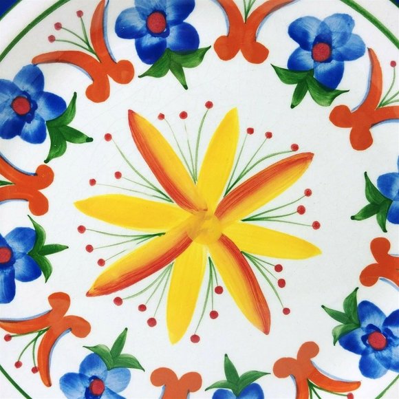 Giftcraft Mexican Sunrise Platter 11 1/2" Blue Band Flowers 2003 - Picture 2 of 6